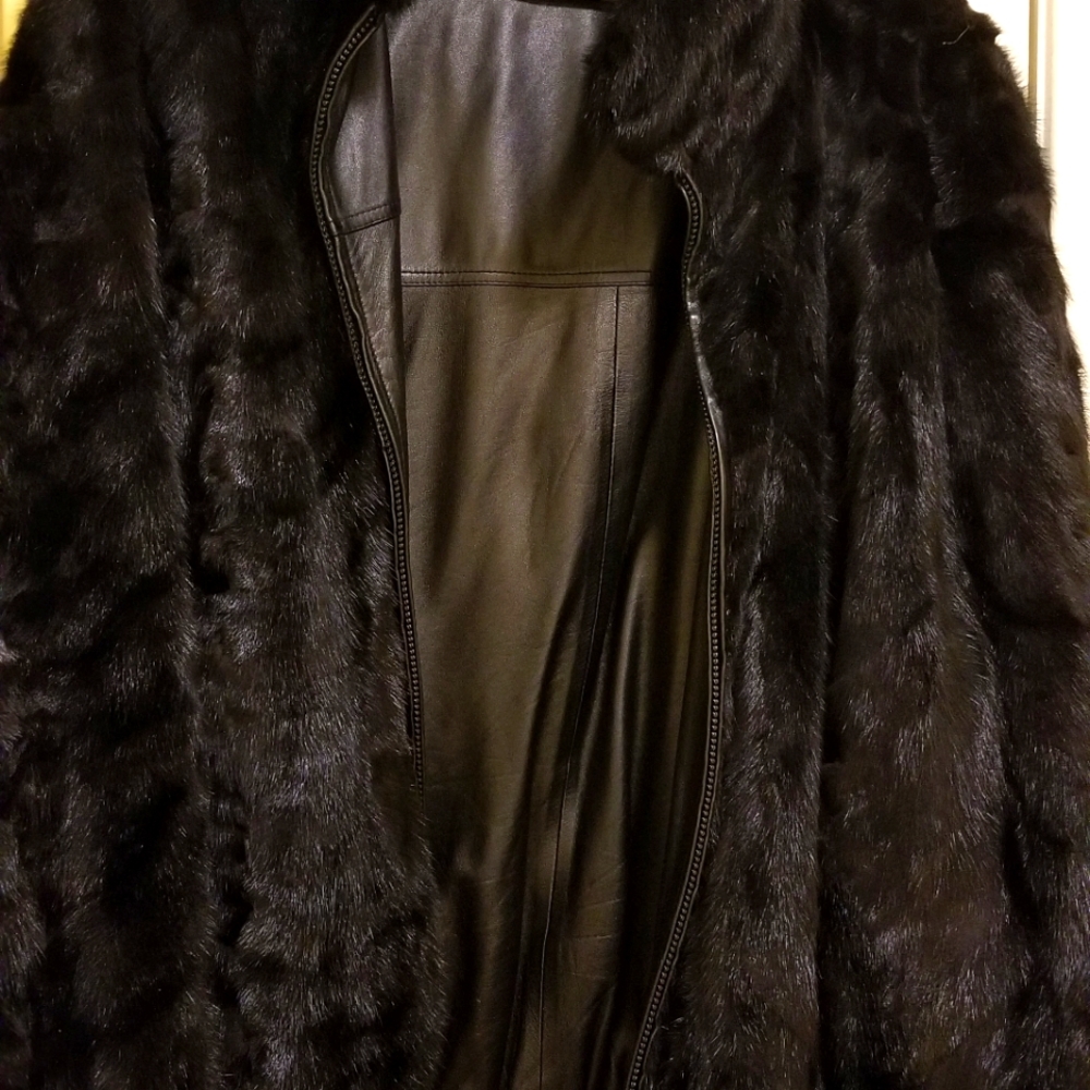 Men's Reversible  Mink & Leather Bomber Jacket